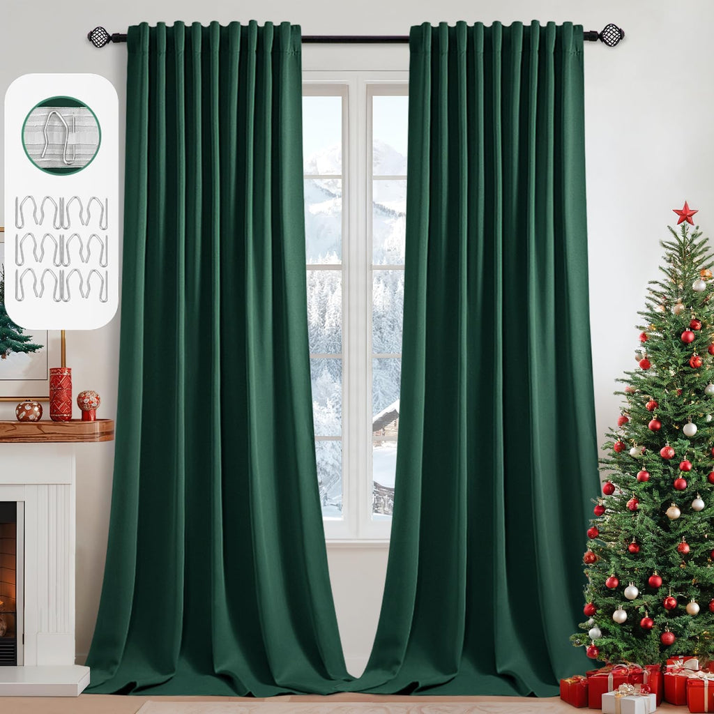Miulee Christmas Hunter Green Back Tab Blackout Curtains 108 Inch Long 2 Panels Set for Living Room Bedroom, Rod Pocket/Pinch Pleat Extra L…
