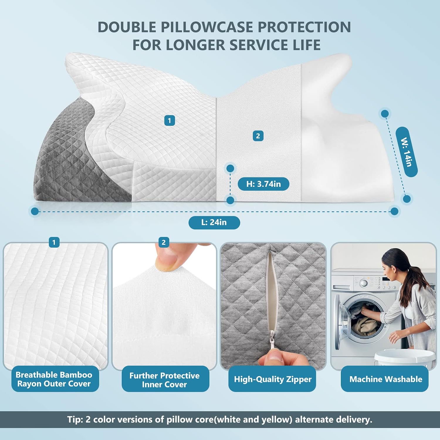 Zamat Adjustable Cervical Memory Foam Pillow, Odorless Neck Pillows for, Orthopedic Pillows for Sleeping with Cooling Pillowcase, Ergonomi…