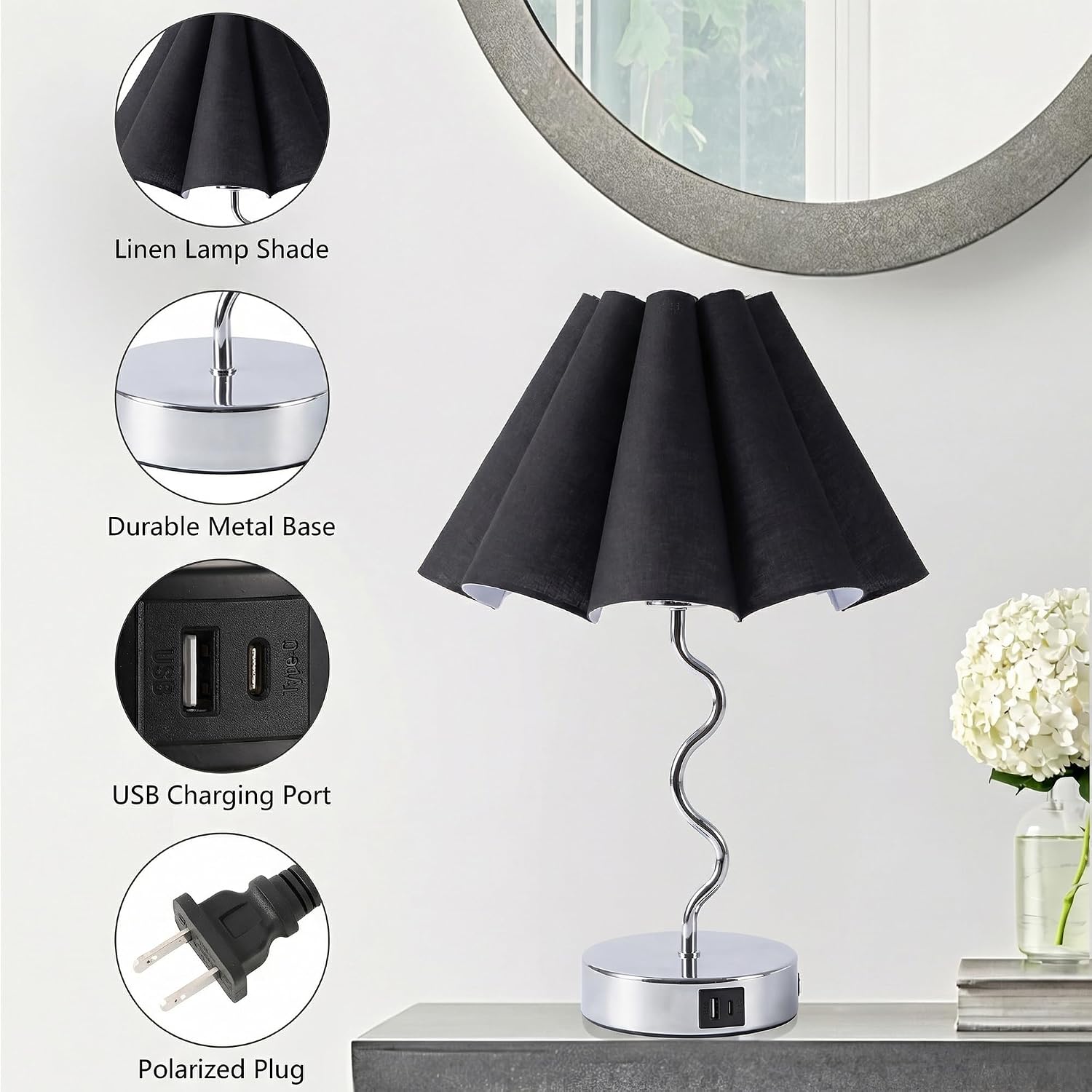 EOEYYOYB Pleated Table Lamp, Table Lamp for Bedroom, Bedside Lamps for Nightstand with Linen Lampshade, Modern Lamp for Bedroom Home…