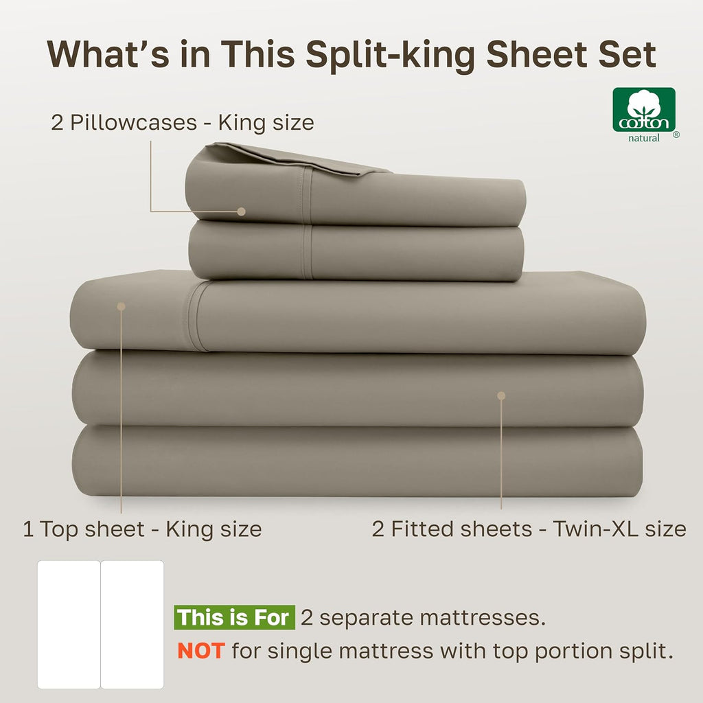 CaliforniaDesignDen California Design Den Soft 100% Cotton Bed Sheets Split King Set, 400 TC Good Housekeeping Award Winner, Silky Smooth S…