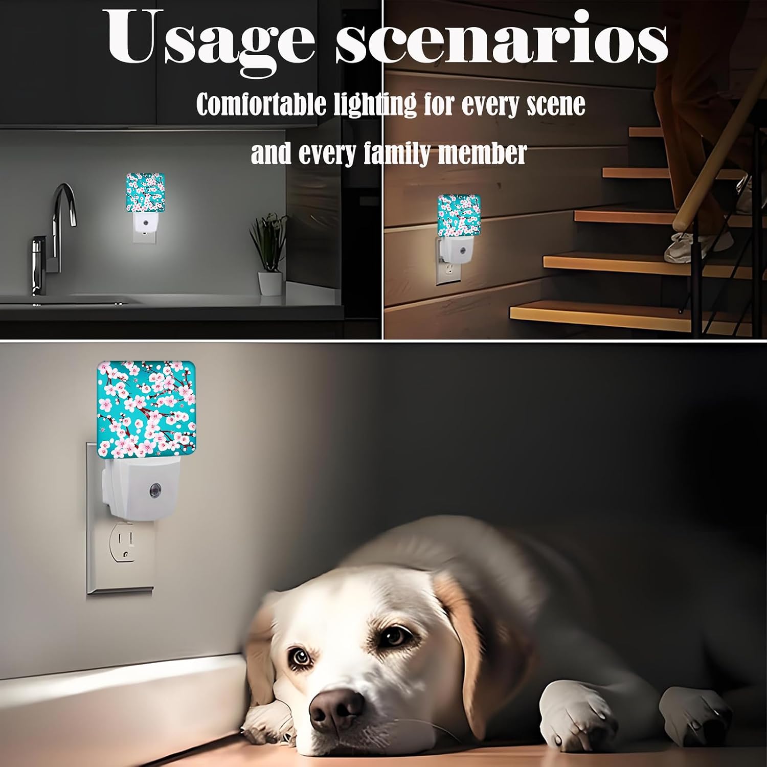 Cherry Blossom Night Light, Plug Into Wall Decor for Stairway, Hallway, Kitchen, Dusk to Dawn Sensor Nightlights for Boys/Girls/Women/Men…