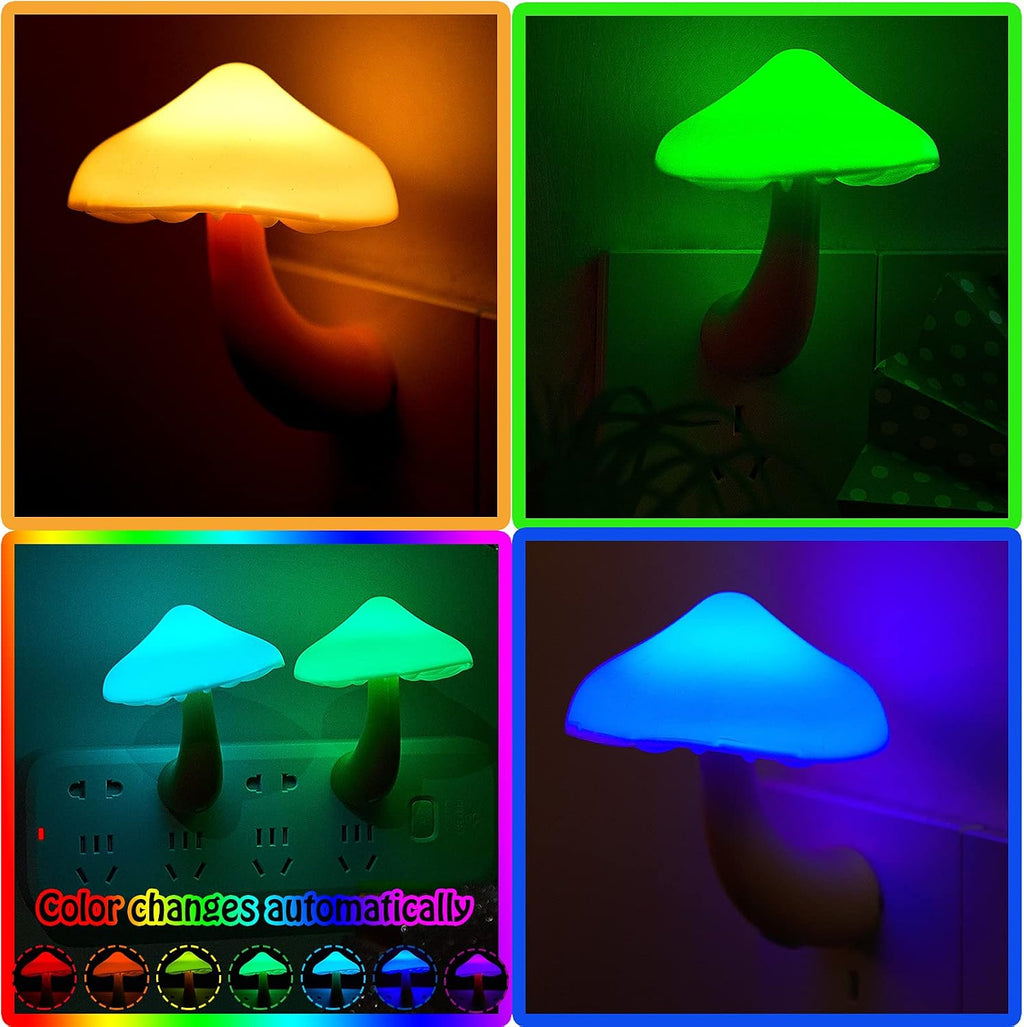 Honoson 4 Pieces Mushroom Night Light LED Night Light Plug in Lamp 7 Color Magic Mini Pretty Mushroom Shaped Lamp Adults(Colorful Light…