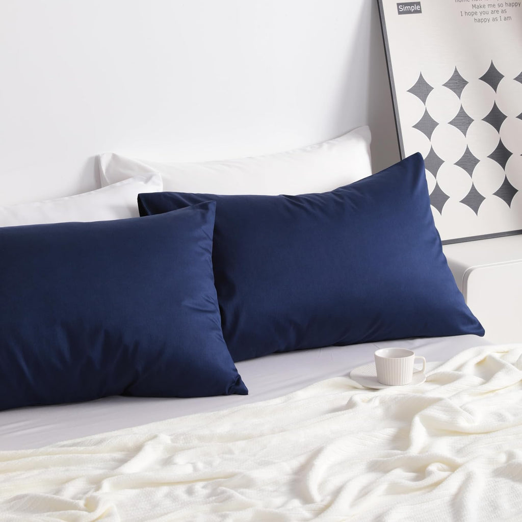 Ntbay King Cotton Pillowcases - Envelope Closure 20x36 Pillowcases Set of 2, Breathable and Soft Bed Pillow Cases, Navy Blue Cotton Blue