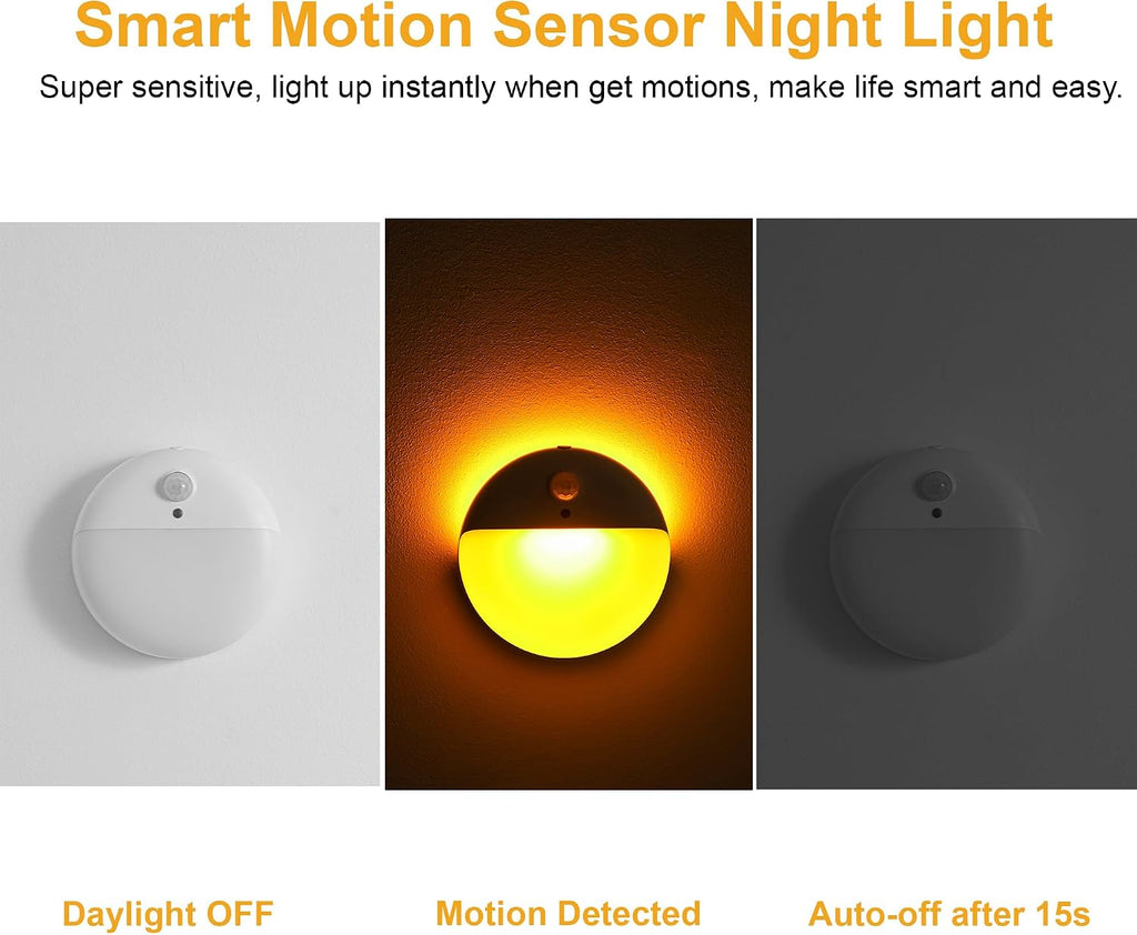 YUNLEX 2 Pack Amber Night Light, Battery Operated Night Light, 2.6" Small Sticky Lights, Dimming, 3 Light Modes, Motion Sensor Lights for…