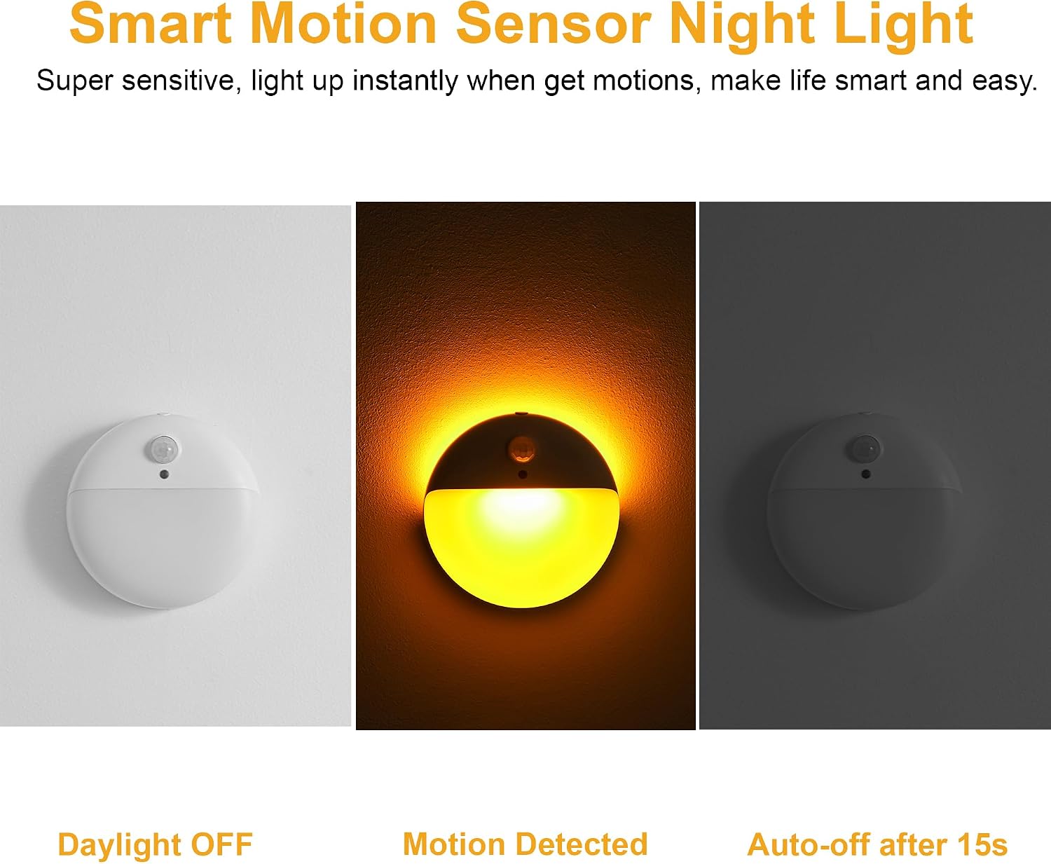 YUNLEX 2 Pack Amber Night Light, Battery Operated Night Light, 2.6" Small Sticky Lights, Dimming, 3 Light Modes, Motion Sensor Lights for…