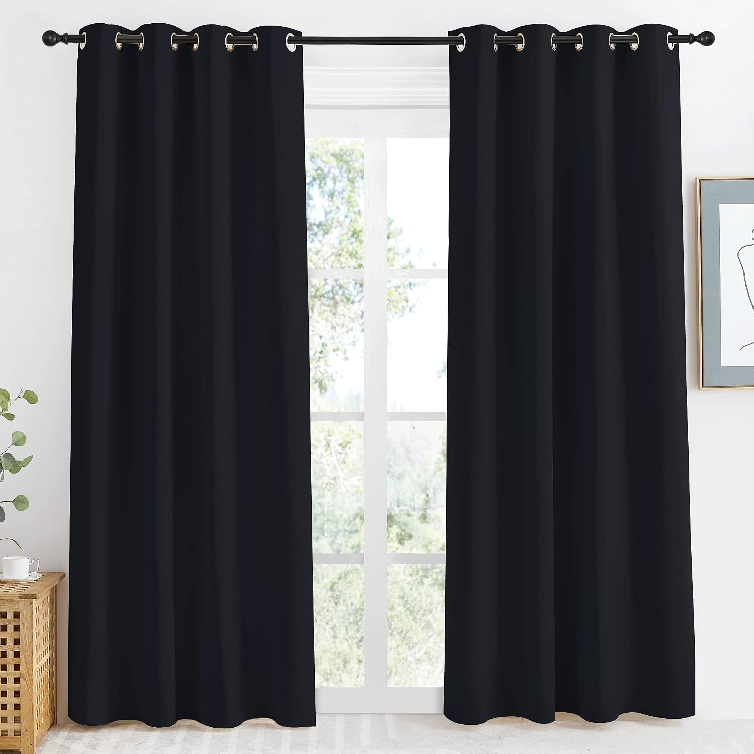 NICETOWN Black Blackout Curtain 86 inch Length, W55 x L86 Inch, 8 Grommets Top, 1 Piece, Thermal Insulated Modern Window Treatment…