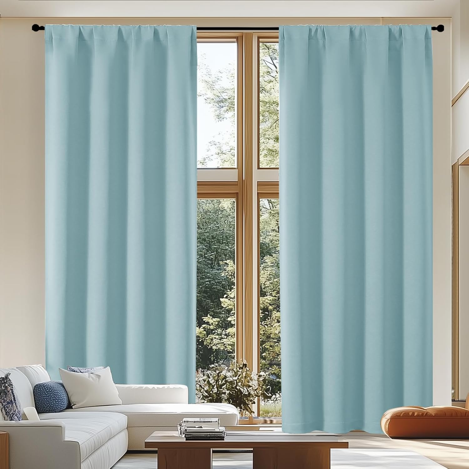 Simplebrand Ava Blackout Curtains for Patio 108 Inches Long 2 Panels Set, Solid Thermal Insulated Room Darkening Rod Pocket Window Treatmen…