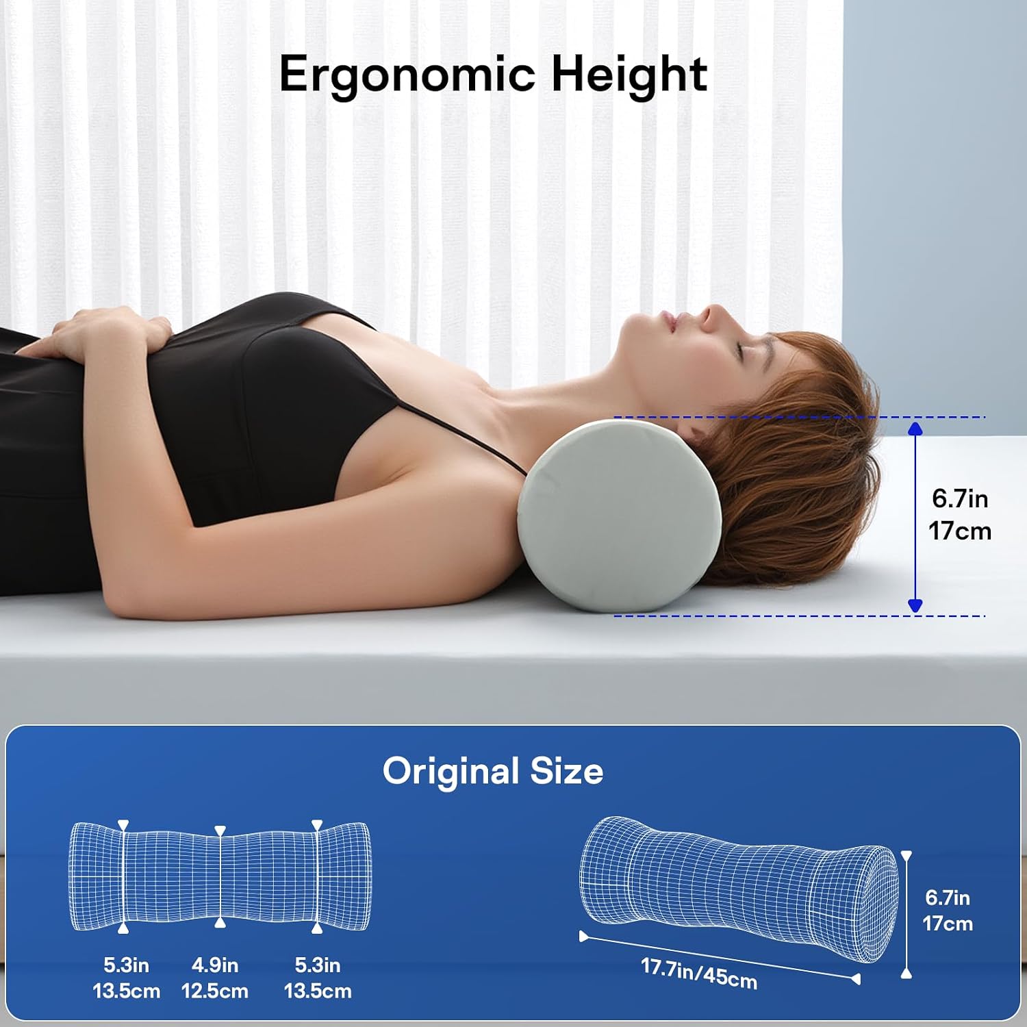 Neck Roll Pillow - Memory Foam Round Neck Pillow - Ergonomic Cervical Roll Pillow, Breathable & Removable Cover - Multi-Use Bolster…