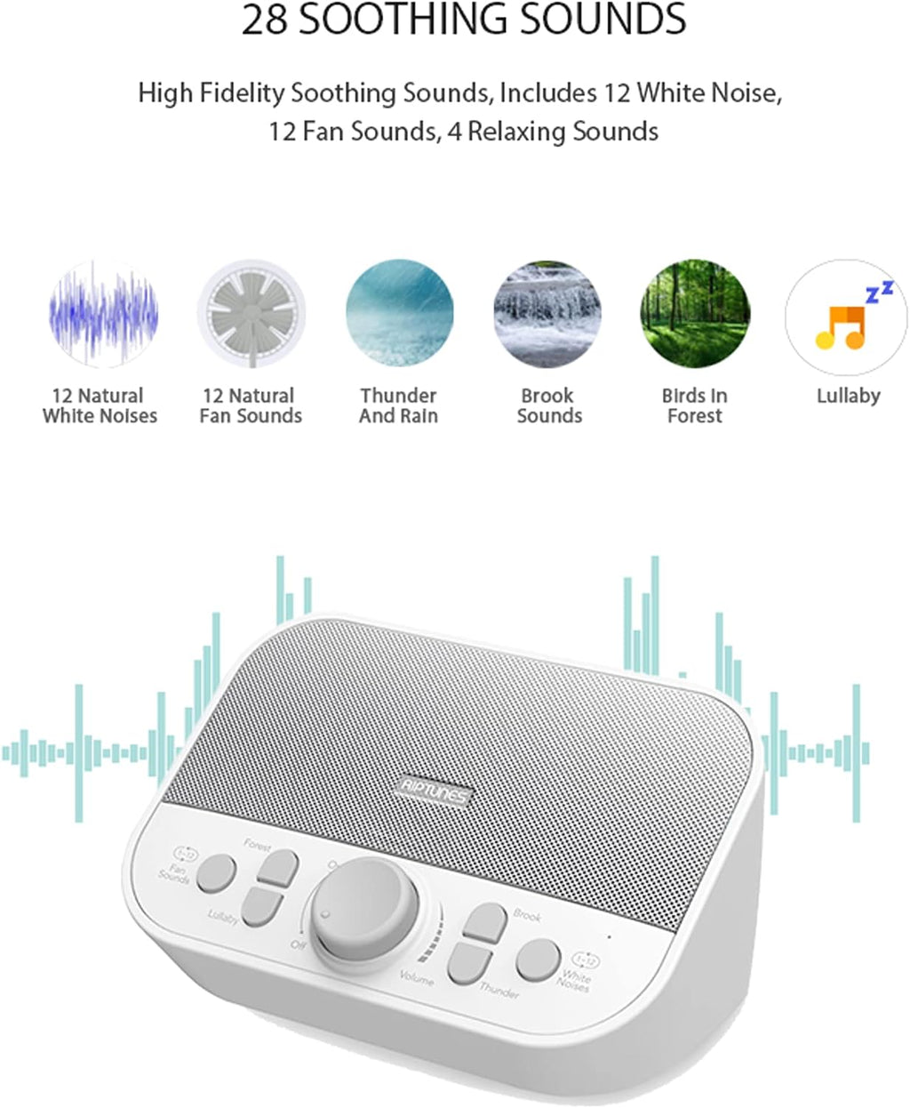 Riptunes White Noise Sound Machine w/ 28 Soothing Sounds, SM128 Enjoy Your Sleep with This Great Noise Machine