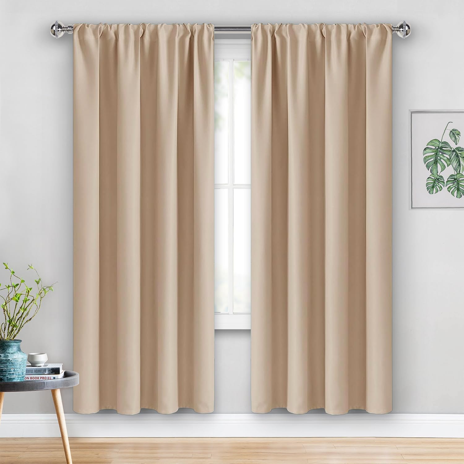 Jiuzhen Blackout Curtains for Bedroom– Thermal Insulated, Noise Reducing Room Darkening Rod Pocket Curtains for Living Room, Set of 2 Panels…