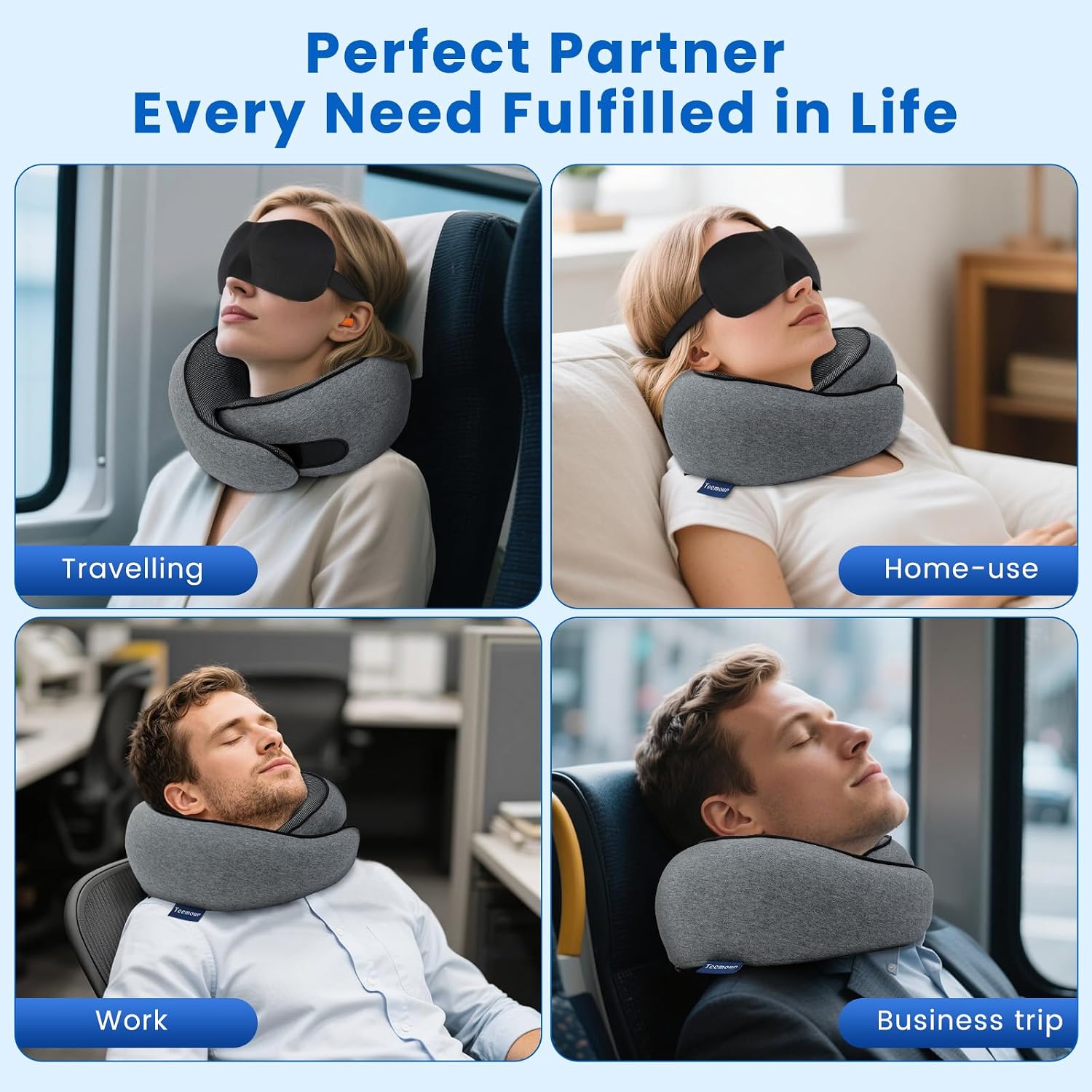 Travel Pillow Memory Foam Neck Pillow for Airplanes Long Flight Comfort 360° Support Airplane Pillow Design for Car Rides, and Home Use…