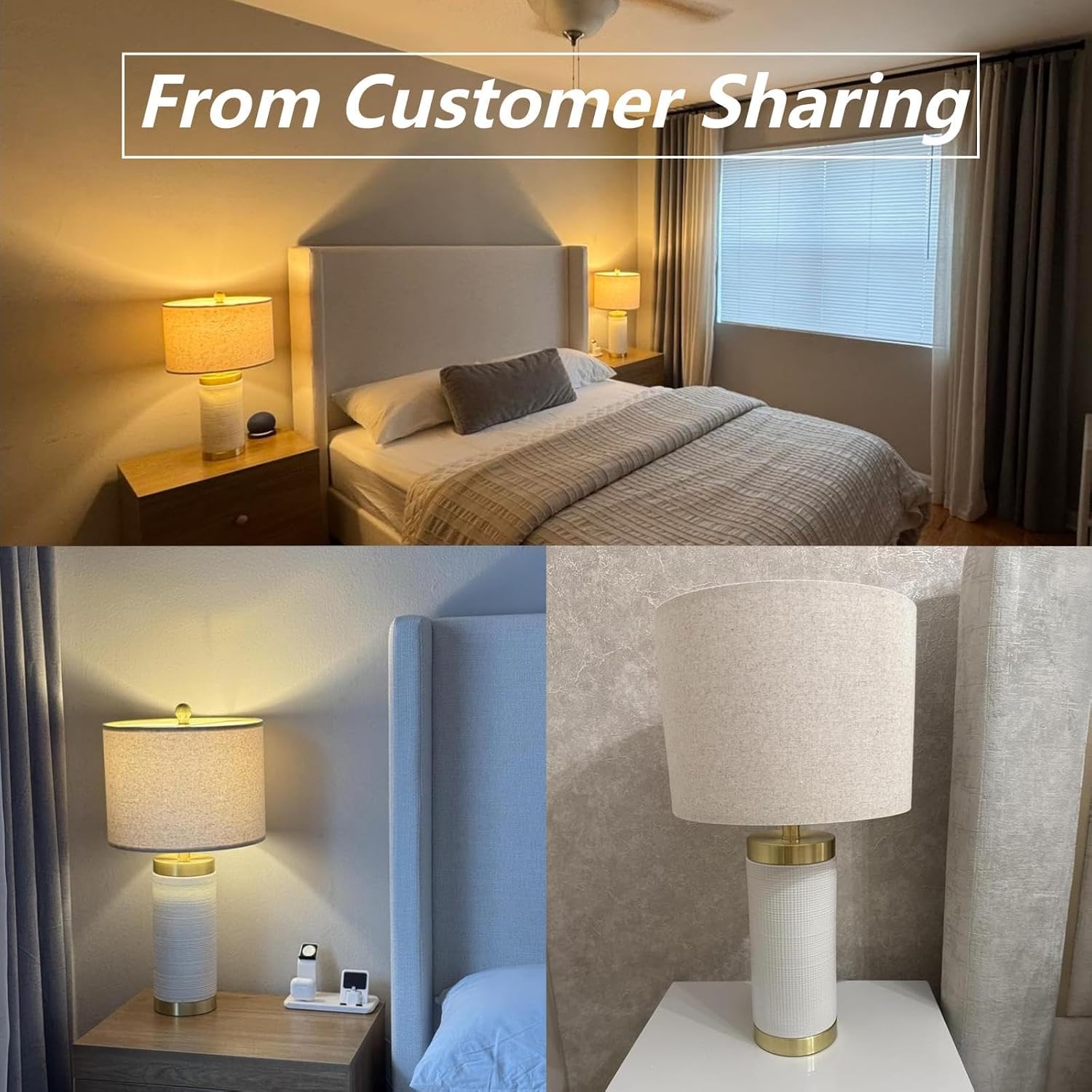 USumkky 24.5" Modern Ceramic White Bedside Lamp for Bedroom Decor Farmhouse Table Lamp for Living Room Office Dorm