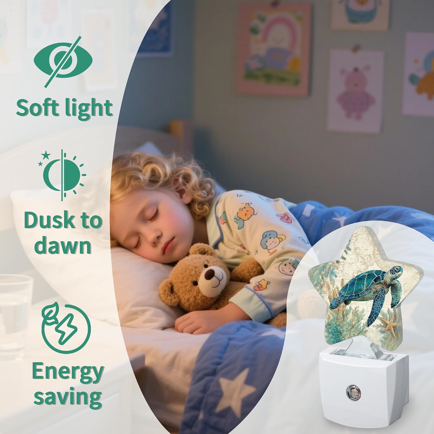 Ocean Turtle Plug in Star Night Light, Night Light with Sensor for Kids Nursery Bedroom, Decorative Soft Glow Lamp for Hallway Bathroom…