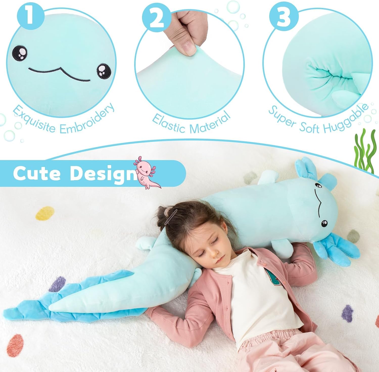 MaoGoLan Giant Axolotl Plush Body Pillow, Big Axolotl Stuffed Animal, XL Salamander Plush Pillow Toy for Kids, Glow in The Dark…