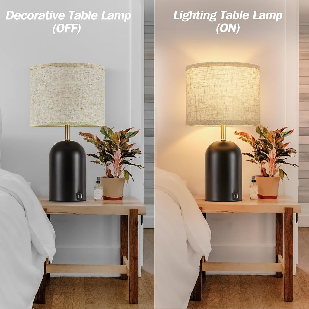 GyroVu Bedside Lamps with USB C+A Charging Ports, Table Lamp Touch Control Dimmable Modern Lamp for Bedroom Lamps for Night Stands with…