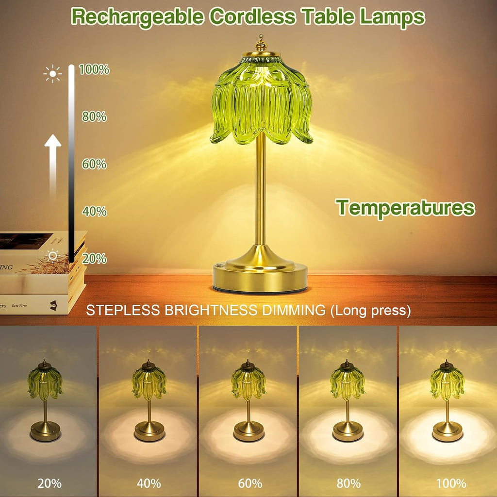 Cordless Lotus Flower Table Lamp, 5200mAh Rechargeable Battery Operated Portable Lamp, 3-Color Dimmable Touch Control Small Desk Lamp for…