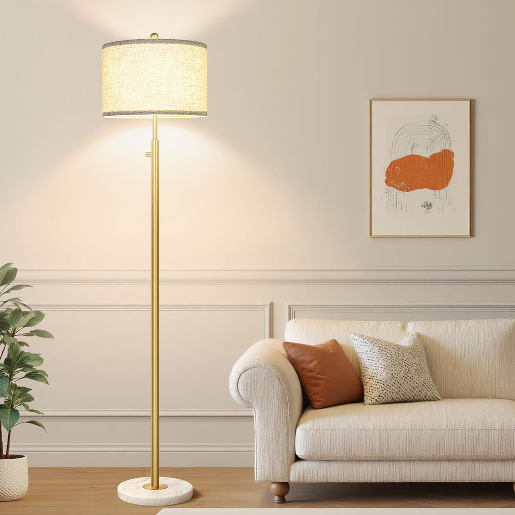 Upgraded】 Dimmable Floor Lamp for Living Room, 11W LED Bulb Included, Modern Standing Lamp with Marble Base, Tall Pole Light with Linen…