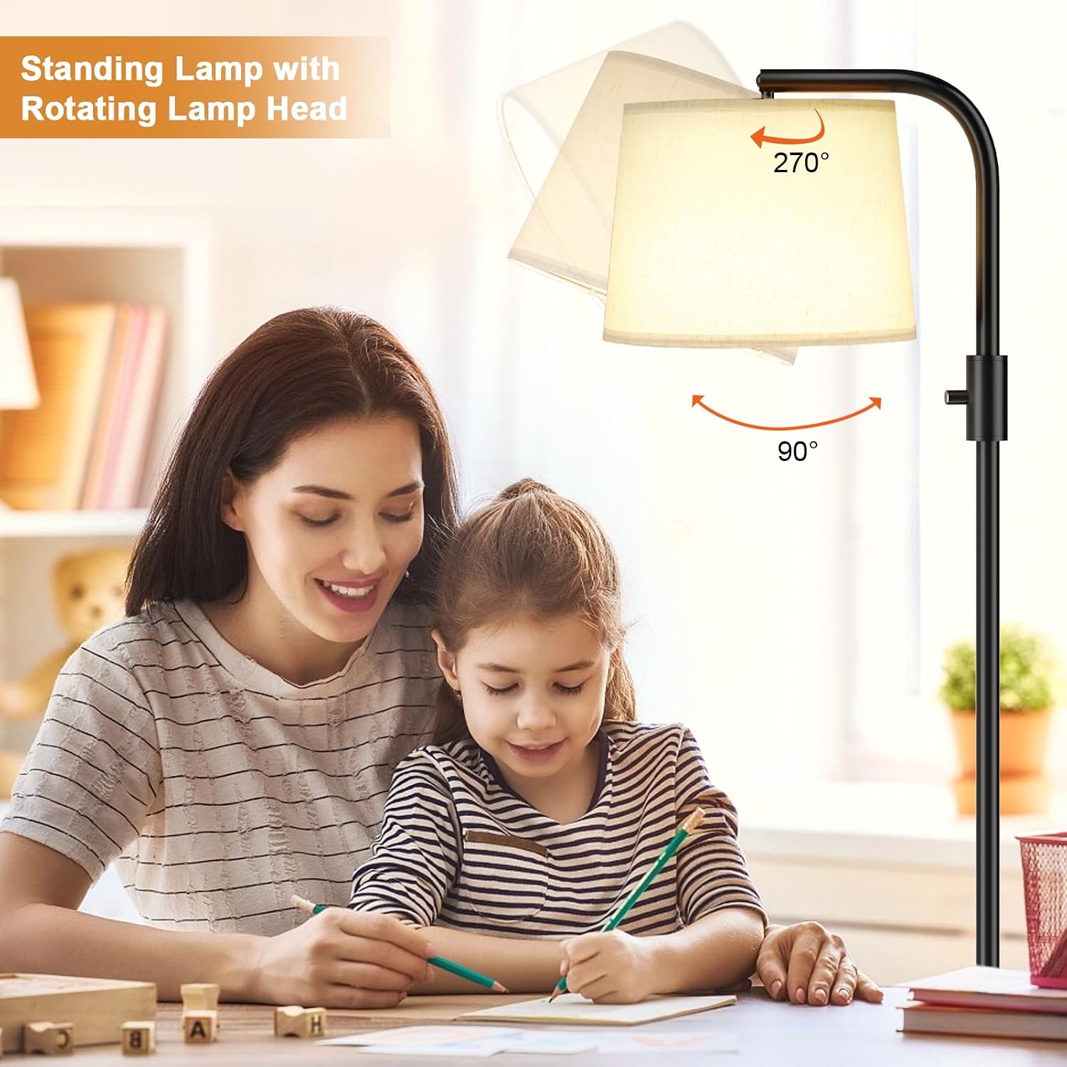 Ambimall Fully Dimmable Floor Lamp - Floor Lamps with 9W LED Bulb, Standing Lamps for Living Room with Adjust Head, Modern Standing Tall…