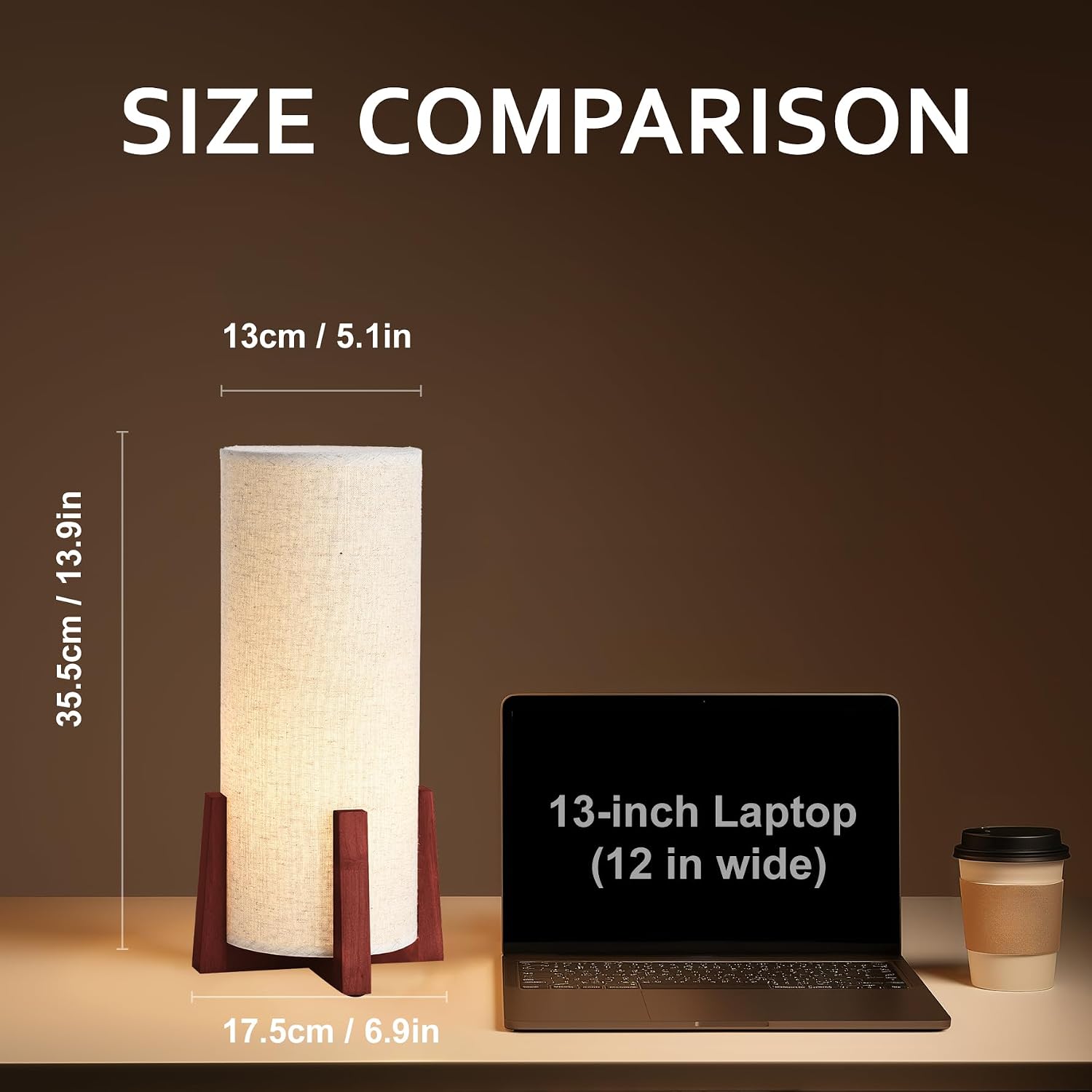 KUNJOULAM Modern Small Table Lamps, Nightstand Lamp with Linen Fabric Shade, 13.9" Cylinder Bedside Table Lamp for Bedroom, Cafe, Living…