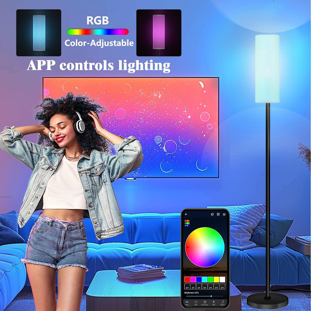 Qaubauyt Smart LED Floor Lamp with APP Control & RGB Colors - Dimmable Standing Lamp for Living Room, Bedroom, Gaming - Remote, Timer, 9W…