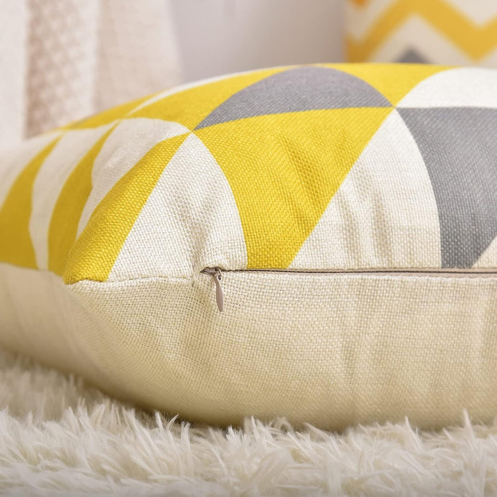 Tosewever Set of 4 Decorative Geometric Yellow Grey 18 x 18 Inches Throw Pillow Covers - Modern Pattern Linen Square Pillow Cushion Case fo…