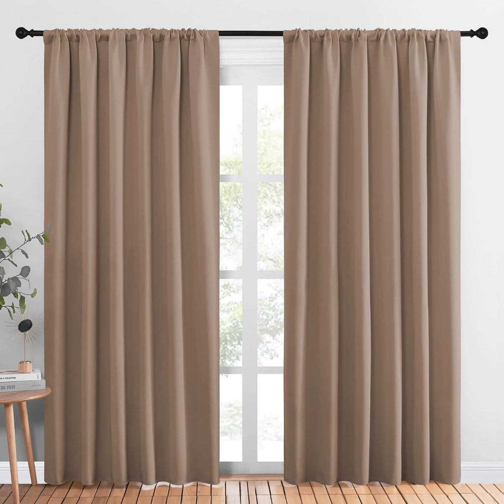 NICETOWN Kids Blackout Curtain Panels - Window Treatment Thermal Insulated Solid Rod Pocket Blackout Drapes for Bedroom (Cappuccino, Set…