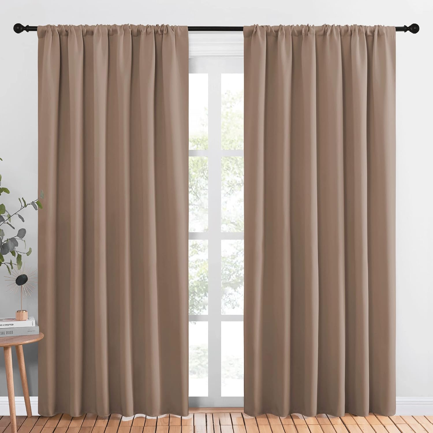 NICETOWN Kids Blackout Curtain Panels - Window Treatment Thermal Insulated Solid Rod Pocket Blackout Drapes for Bedroom (Cappuccino, Set…