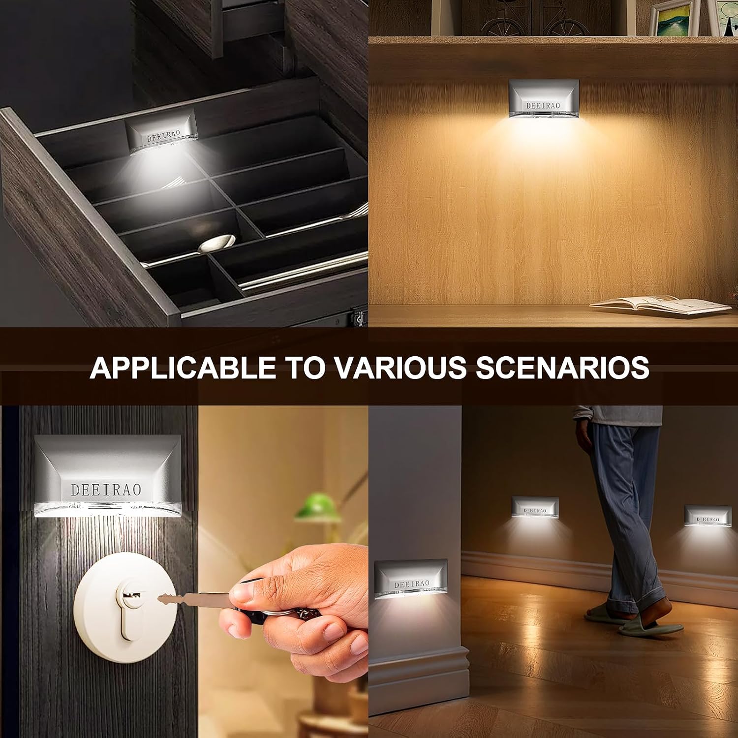 Home Keyhole Infrared PIR Wireless Auto Sensor Motion Detector LED Light lamp for Kitchen Hallway Stairway Silver