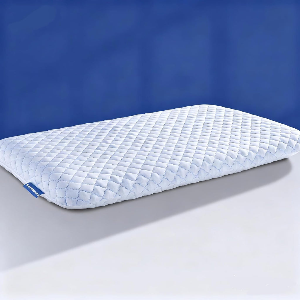 SofGlowlycomforteveryday Thin Flat Pillow for Sleeping – 1.75" Ultra Cooling Memory Foam Pillow for Stomach & Back Sleepers, Low Profi…