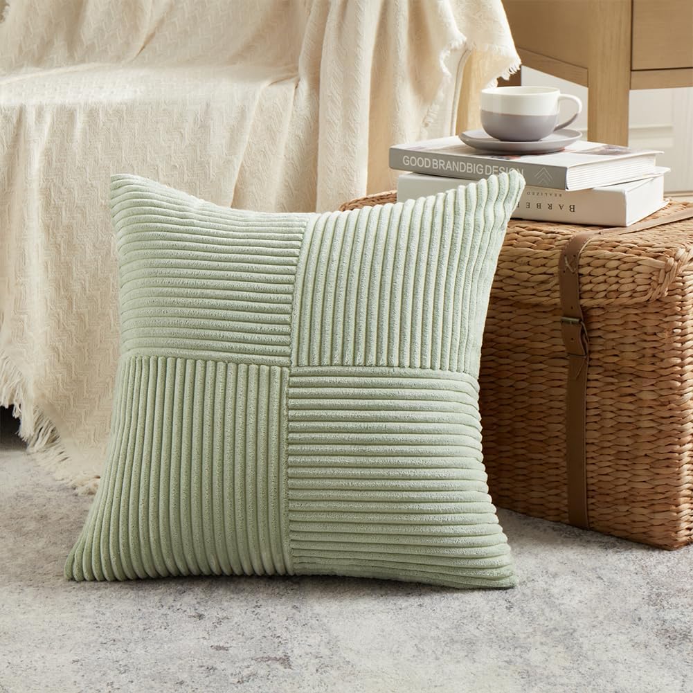 Fancy Homi 2 Packs Sage Green Decorative Throw Pillow Covers 16x16 Inch for Living Room Couch Bed, Rustic Farmhouse Boho Home Decor, Soft…