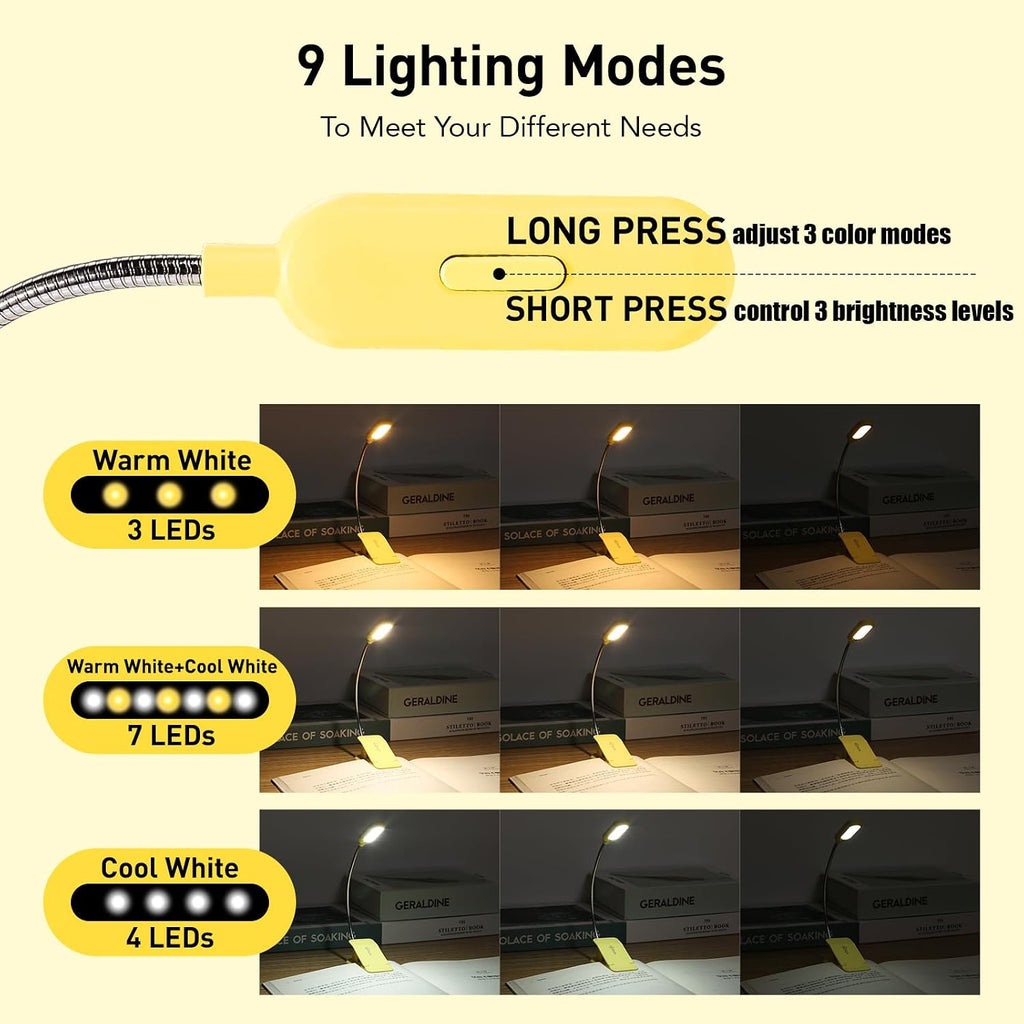 Vavofo Rechargeable Book Light for Reading in Bed Kids, 7 LED Reading Light with 9-Level Warm Cool White Daylight, Eye comfort Lamp with…