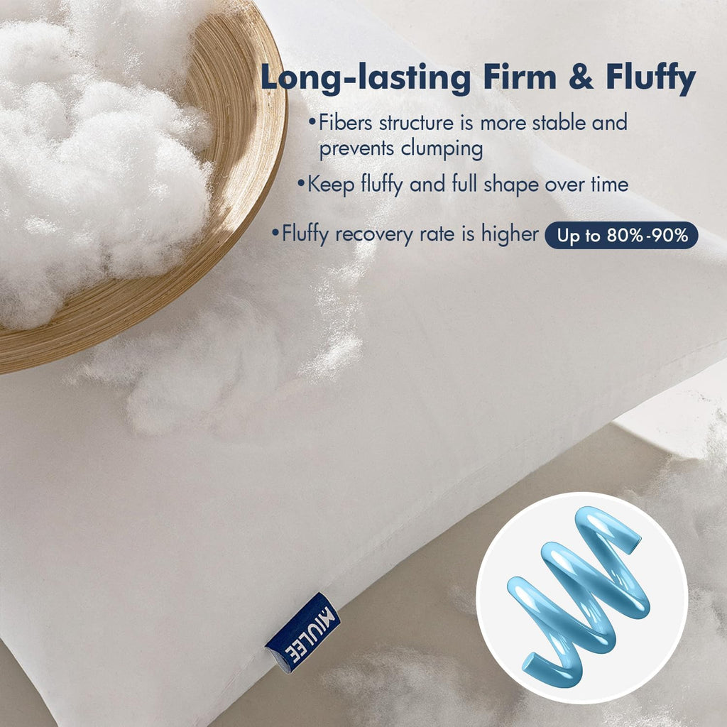 Miulee Pillows Standard Size Set of 2, Pack of 2 20x26 Inch 100% Virgin Fiber Filling Bed Couch Pillows White