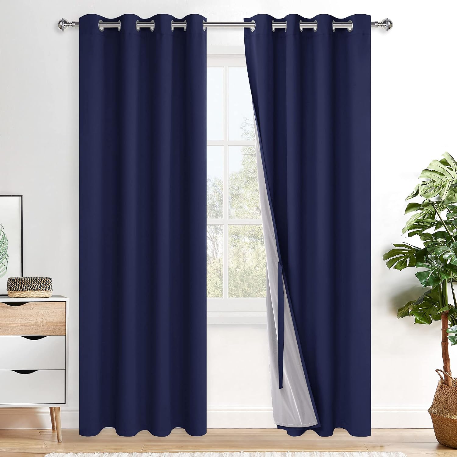 Xwzo Full Shading Blackout Curtains 84 Inches Long with Tiebacks- Heat and Light Blocking Ring Top Window Drapes with Black Liner Backing f…