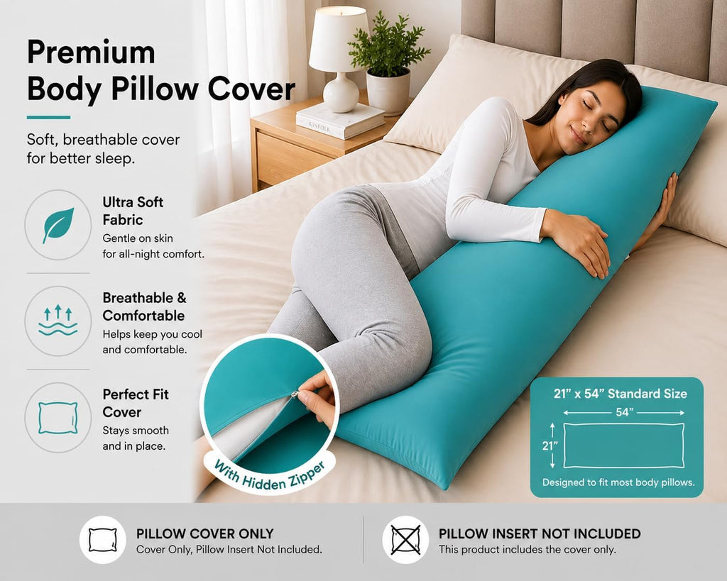 Evolive Ultra Soft Microfiber Body Pillow Cover/Pillowcases 21"x54" with Hidden Zipper Closure (21"x54" Body Pillow Cover, Peacock Blue)