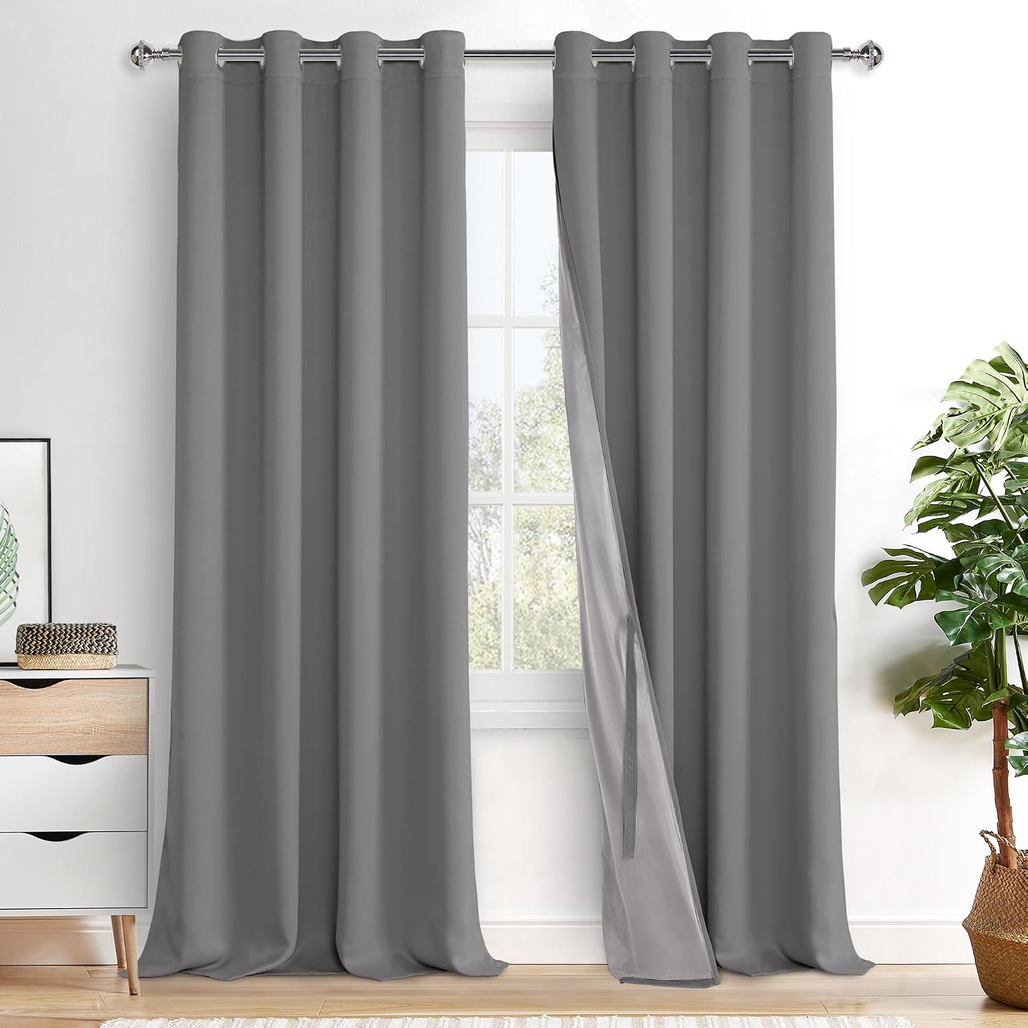 Xwzo 100% Blackout Curtain Panels - Thermal Insulated Black Liner Curtains, Noise Reducing and Heat Blocking Drapes for Hall and Studio Win…