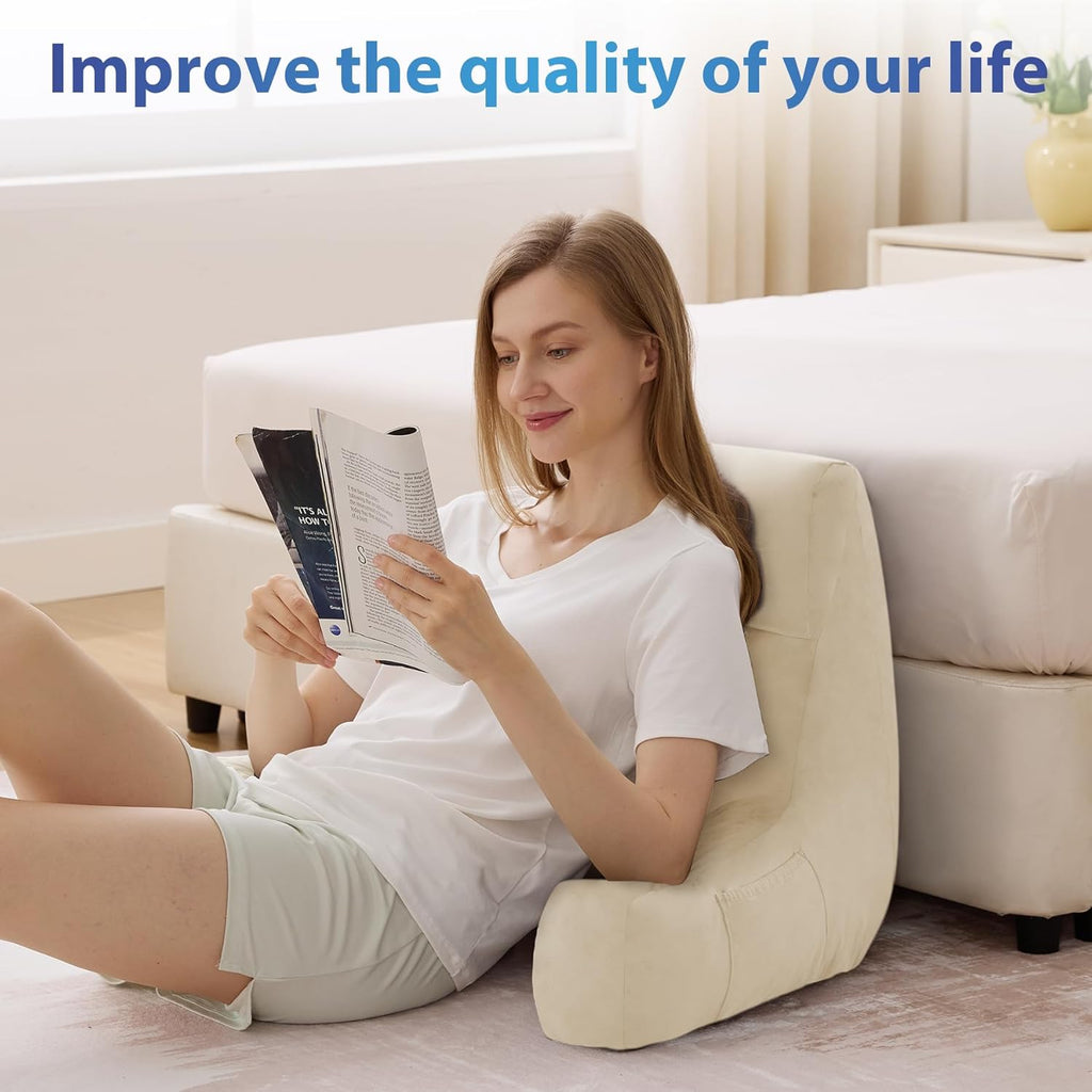 Ipynbap Reading Pillow with Arms for Adult, Back Pillow for Bed Sitting Up, Shredded Memory Foam Backrest Pillow with Pockets & Removable W…