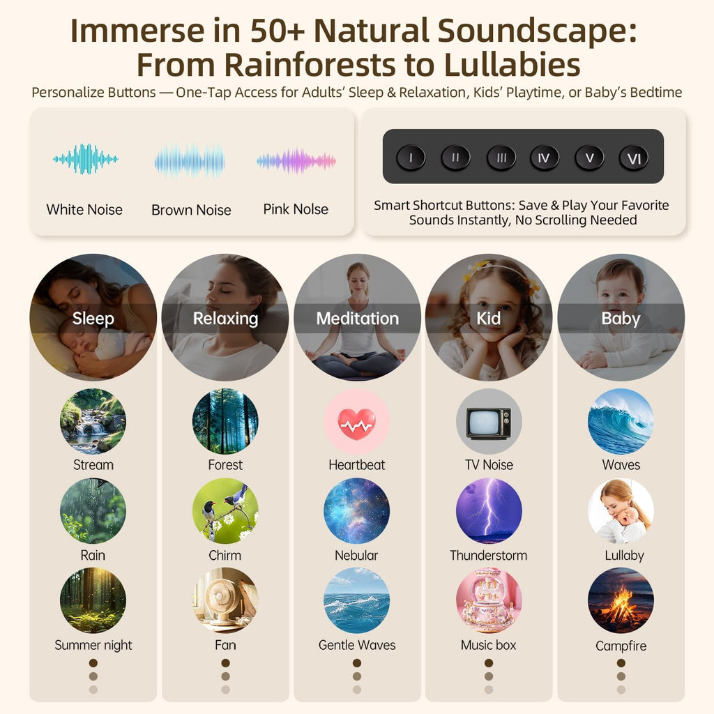 Dedicatedtoyourbettersleep Sound Machine with Aroma Diffuser, Metal Shell White Noise Machine, Soothing Night Light, 50+ Natural Sounds for…
