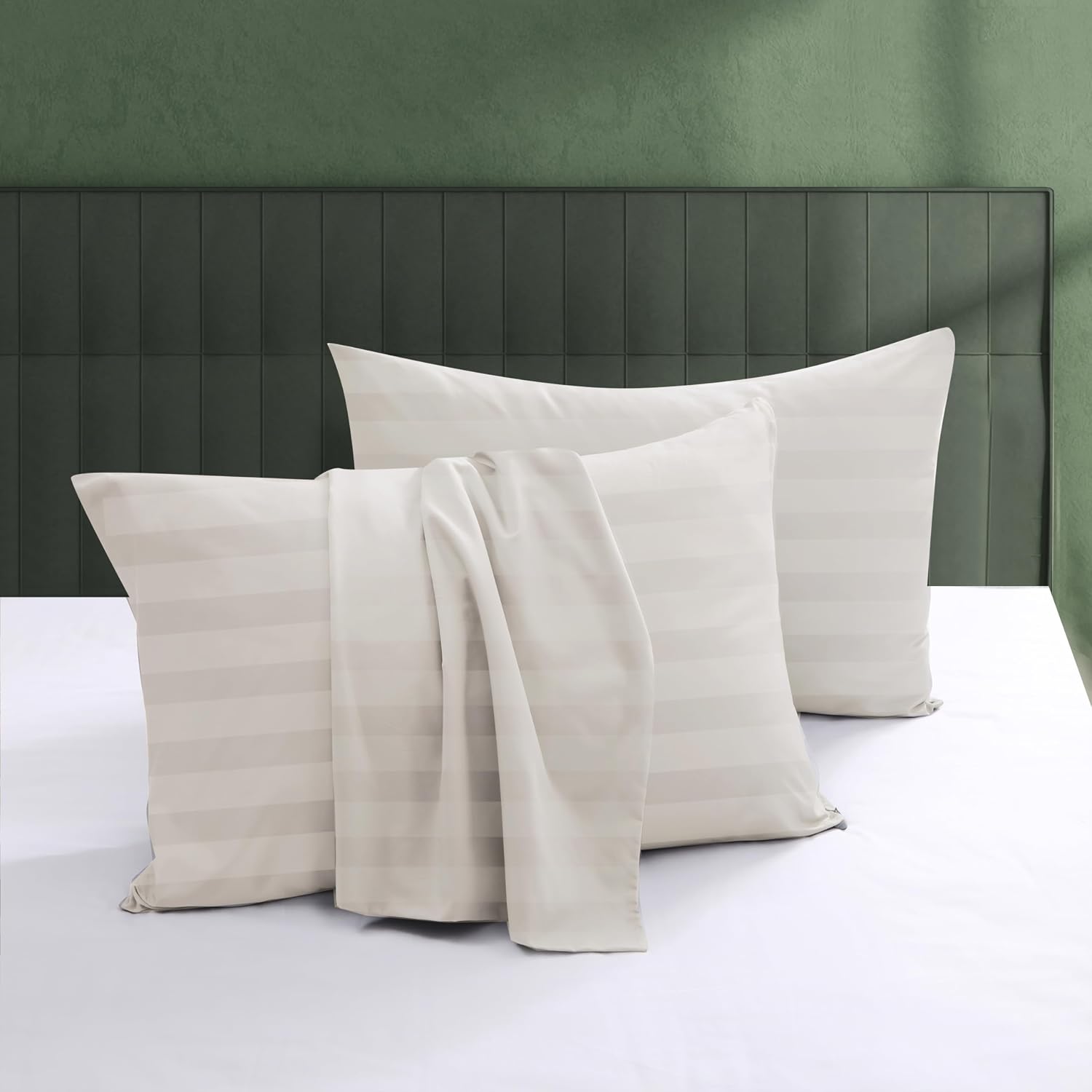 ShunjieHome 100% Egyptian Cotton Pillow Protectors Set of 2, 600 Thread Count Bed Pillow Cases with Zipper, Sateen Weave Cooling Pillow Cas…