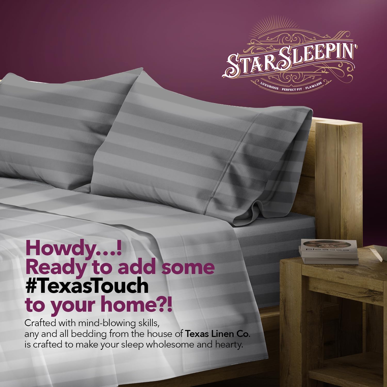 TEXAS LINEN CO. 100% Egyptian Cotton Sheets King Size Set - 1200 Series Star Sleepin' Damask Egyptian Cotton Luxury Sheets King Size (4…