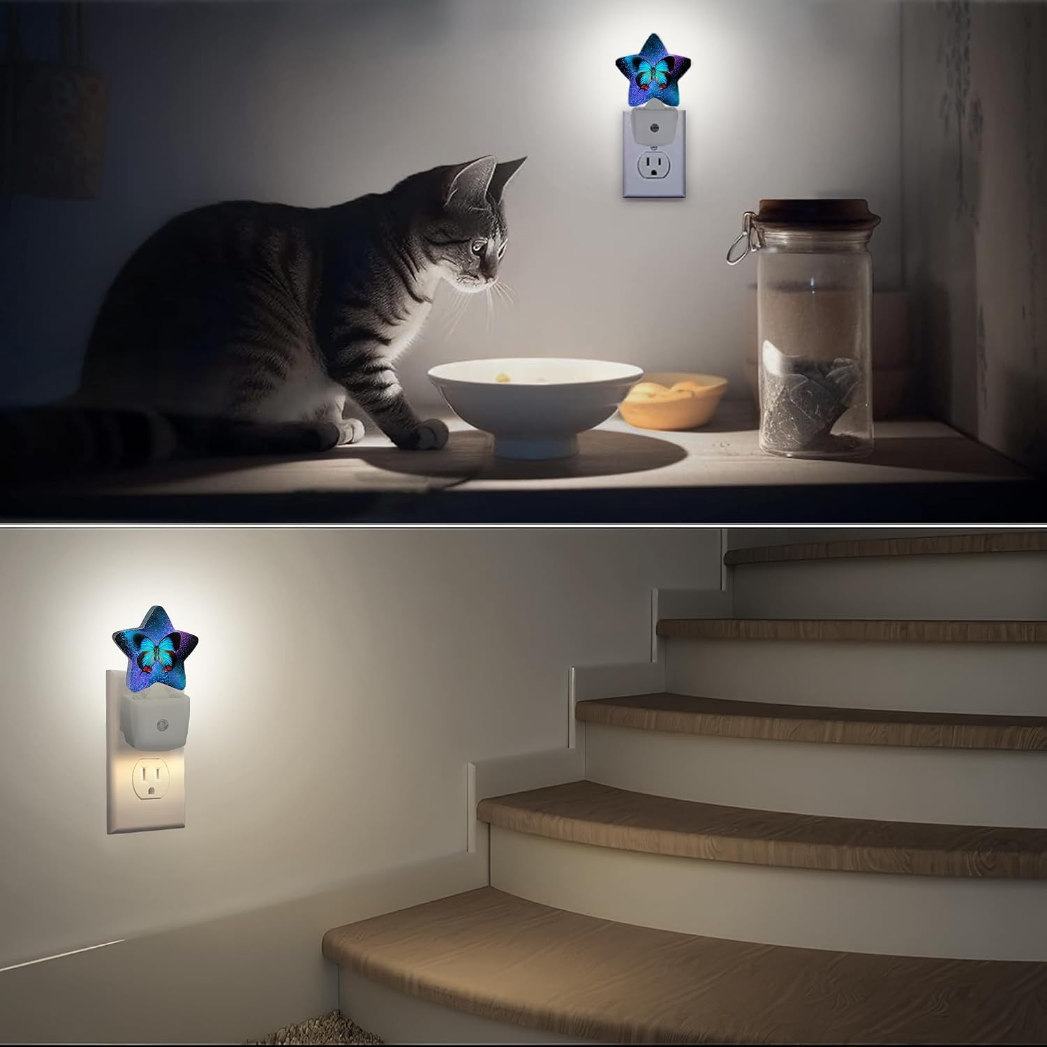 Blue Butterfly Night Light, Dusk to Dawn Smart Sensor Nightlight for Bedroom Bathroom Kitchen Hallway Stairs Hallway, Plug-in, Energy…