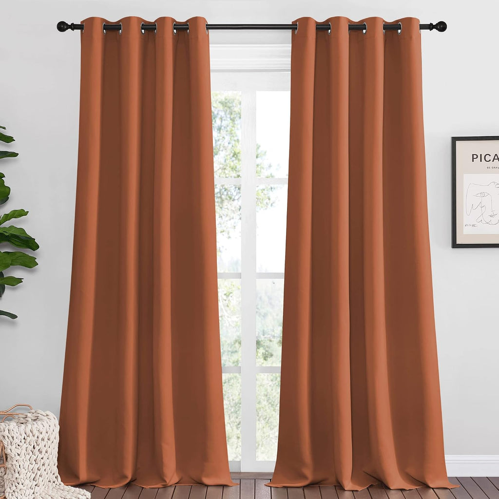 Nicetown Burnt Orange Blackout Curtains for Sliding Door - 55 by 102, 2 Pieces, Blocking Out Sunlight Window Treatment Modern Design Gromme…