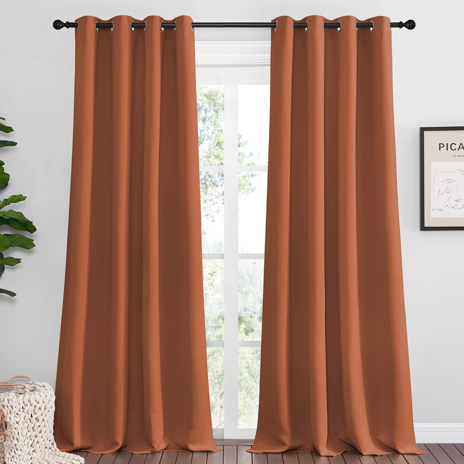 Nicetown Burnt Orange Blackout Curtains for Sliding Door, 55 by 108, 2 Pieces, Blocking Out Sunlight Window Treatment Modern Design Grommet…