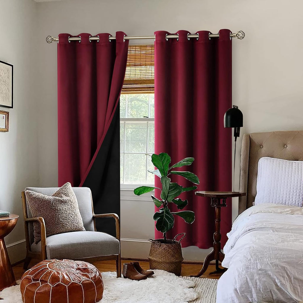 BGment Thermal Insulated 100% Blackout Curtains for Bedroom with Black Liner, Double Layer Full Room Darkening Noise Reducing Grommet Curta…