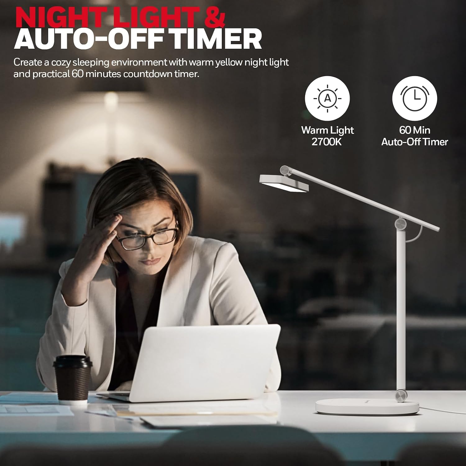 HoneywellAirComfort Honeywell Desk Lamp for Home Office, H4 SunturaluxTM Eye-Caring LED Desk Light, 700LM Dimmable Desk Lamp with Timer, Adj…
