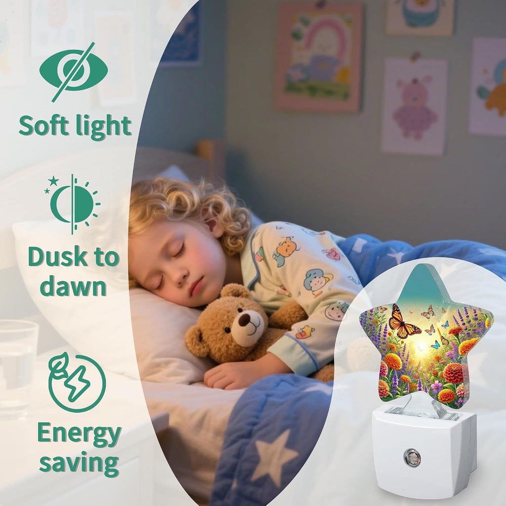Butterfly Flowers Plug in Star Night Light, Night Light with Sensor for Kids Nursery Bedroom, Decorative Soft Glow Lamp for Hallway…