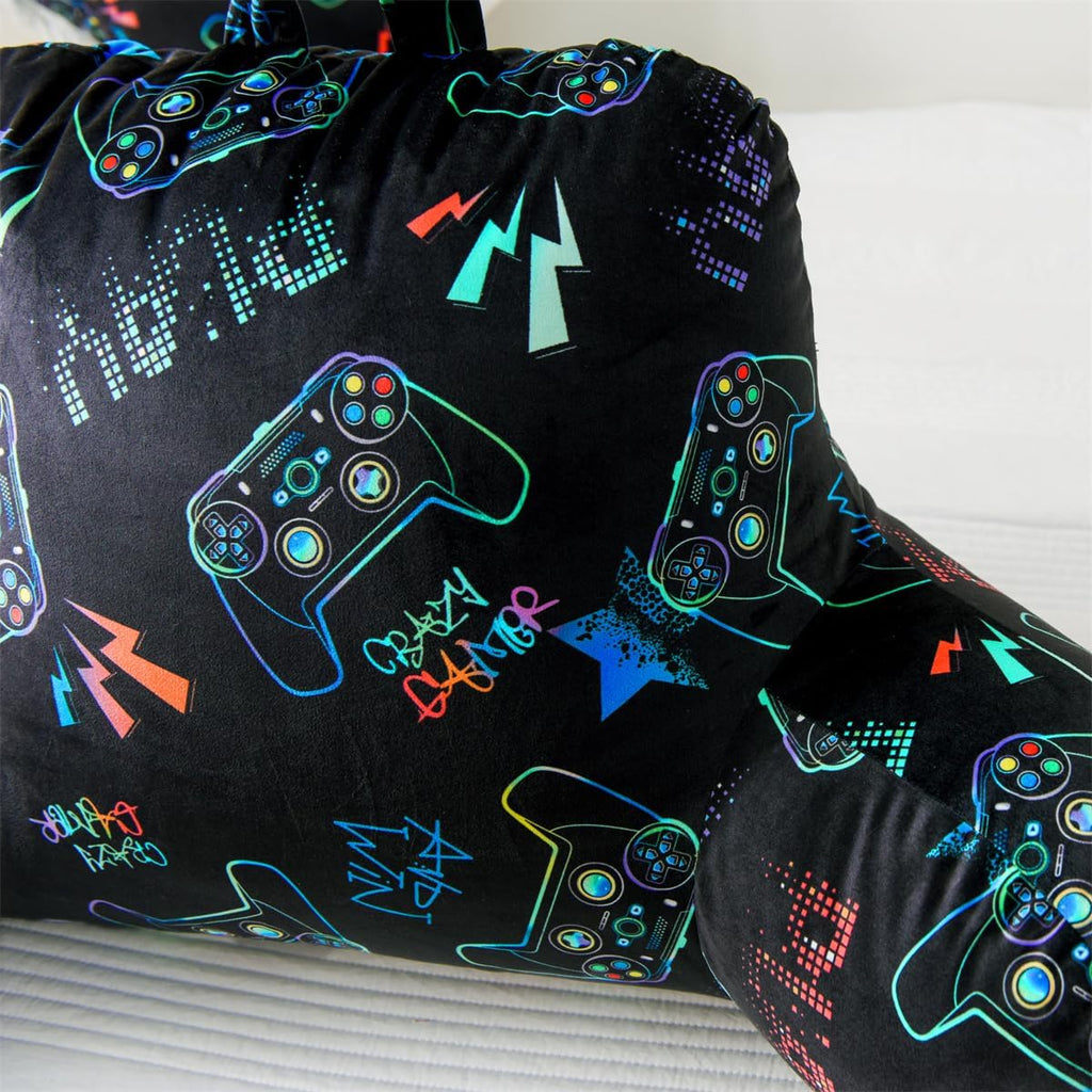 Holawakaka Reading Pillow with Arms Gamer Print Plush Bed Rest Pillows for Kids Teens Petites Sitting in Bed, Sofa, Chair, Lounge, Back Cus…