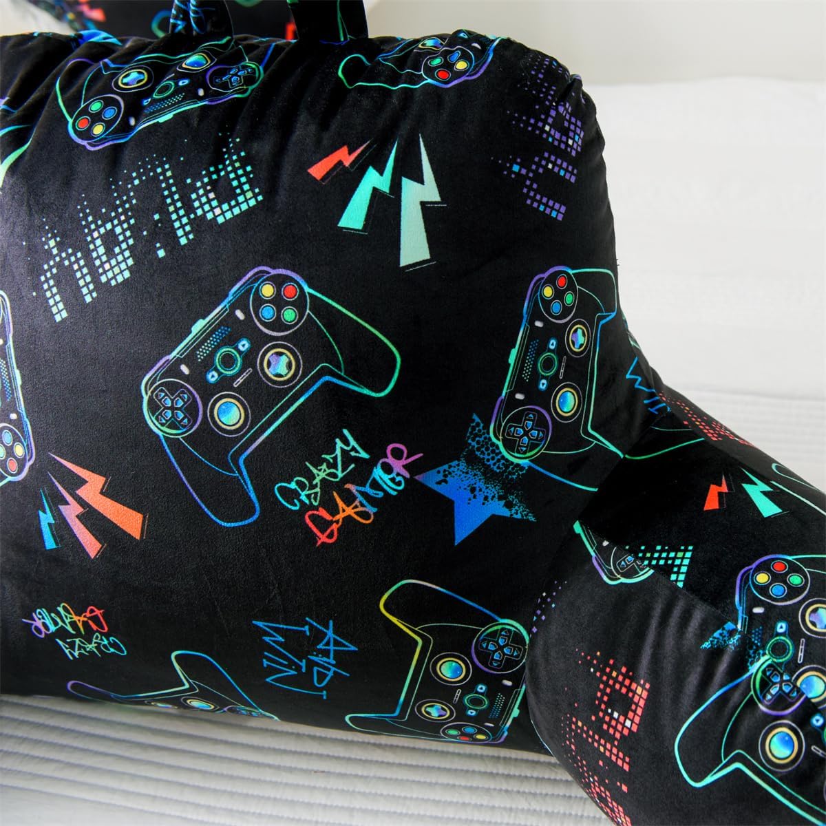 Holawakaka Reading Pillow with Arms Gamer Print Plush Bed Rest Pillows for Kids Teens Petites Sitting in Bed, Sofa, Chair, Lounge, Back Cus…