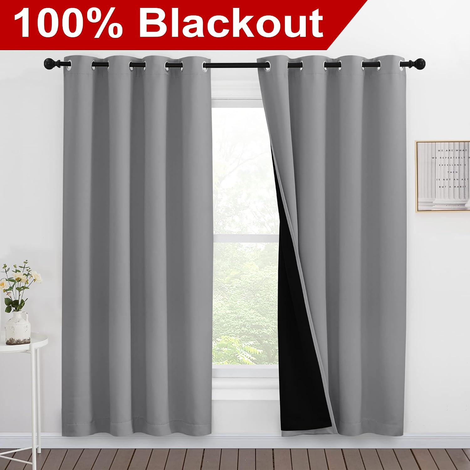 Nicetown Full Shade Curtain Panels, Pair of Energy Smart & Noise Blocking Out Blackout Drapes for Dining Room Window, Thermal Insulated Gue…