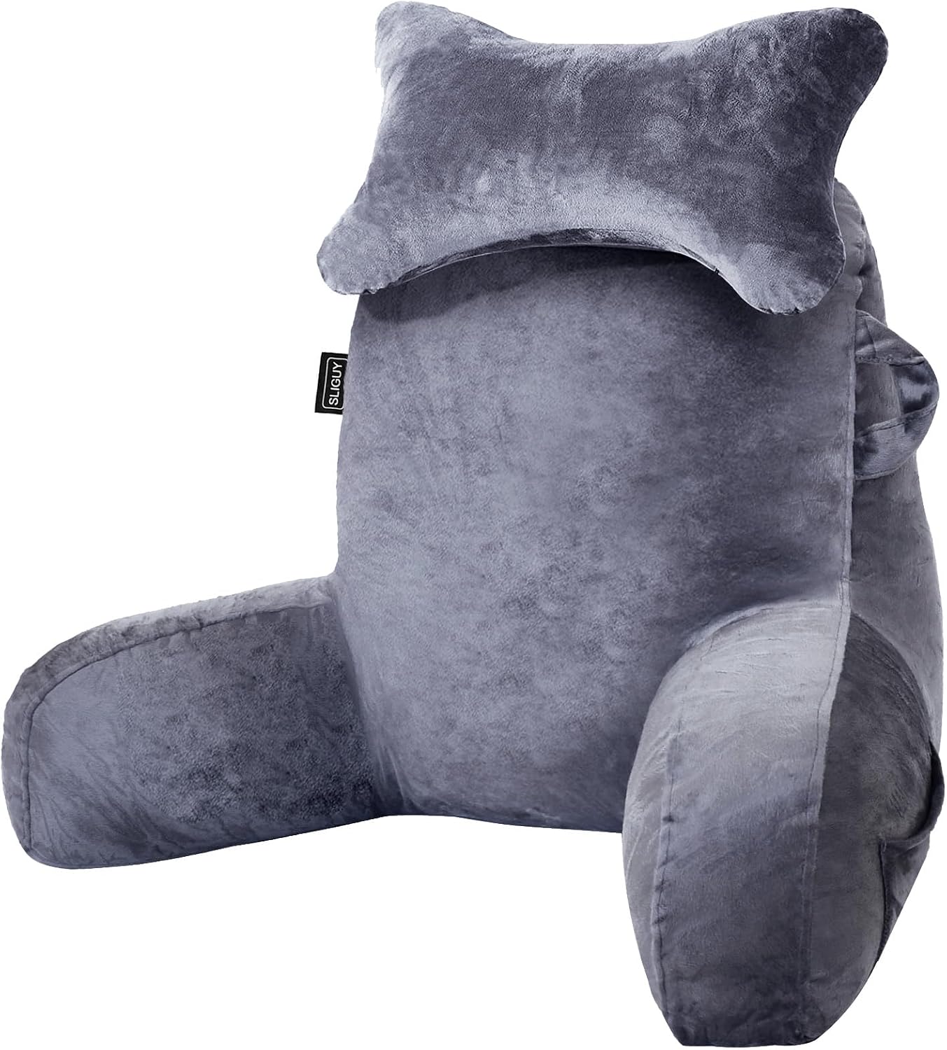 SLIGUY Reading Pillow for Sitting in Bed Couch Adult, Back Pillow with arm Support and Pockets, Adult Back Pillow Bed Chair for Bed Rest…