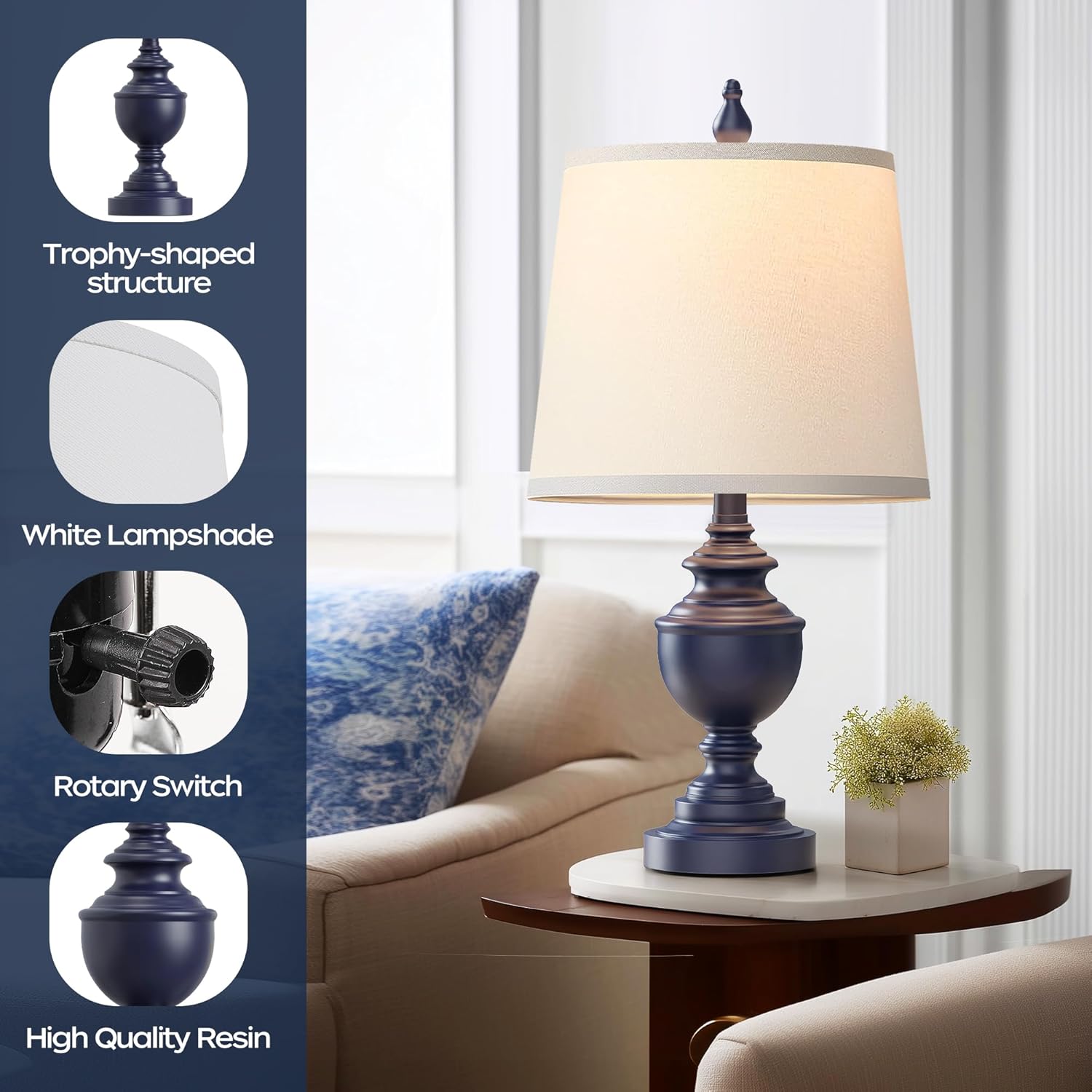 PARTPHONER Retro Table Lamps Set of 2, Bedside Lamp for Bedroom Rustic Farmhouse Table Lamps for Living Room, Vintage Nightstand Lamps…